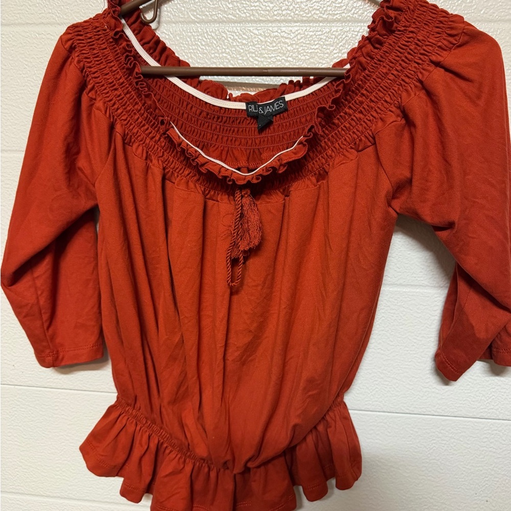 Elegant Off-Shoulder Rust Blouse
